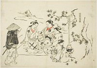 Heating Sake with Maple Leaves (Kanzake momijigari), no. 9 from a series of 12 prints depicting parodies of plays by Okumura Masanobu