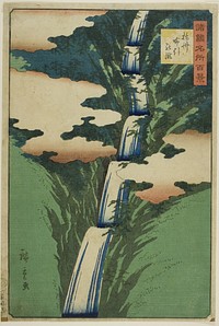 The Nunobiki Waterfall, Sesshu Province (Sesshu Nunobiki no taki), from the series “One Hundred Famous Views in the Various Provinces (Shokoku meisho hyakkei)” by Utagawa Hiroshige II (Shigenobu)