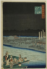 Enjoying the Cool in the Evening at Shijo, Kyoto (Kyoto Shijo yu suzumi) from the series “One Hundred Famous Views in the Various Provinces (Shokoku meisho hyakkei)” by Utagawa Hiroshige II (Shigenobu)