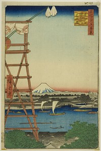 Ryogoku Ekoin and Moto-Yanagi Bridge (Ryogoku Ekoin Moto-Yanagibashi), from the series "One Hundred Famous Views of Edo (Meisho Edo hyakkei)" by Utagawa Hiroshige