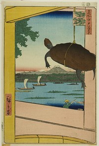 Mannen Bridge, Fukagawa (Fukagawa Mannenbashi), from the series "One Hundred Famous Views of Edo (Meisho Edo hyakkei)" by Utagawa Hiroshige