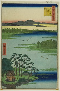 Benten Shrine and Inokashira Pond (Inokashira no ike Benten no yashiro), from the series "One Hundred Famous Views of Edo (Meisho Edo hyakkei)" by Utagawa Hiroshige