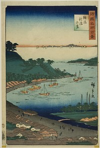 View of Niigata, Echigo Province (Echigo Niigata no kei) from the series “One Hundred Famous Views in the Various Provinces (Shokoku meisho hyakkei)” by Utagawa Hiroshige II (Shigenobu)