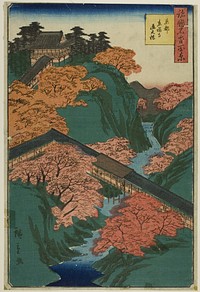 Tsuten-kyo Bridge, Tofuku Temple, Kyoto (Kyoto Tofukuji Tsutenkyo bashi) from the series “One Hundred Famous Views in the Various Provinces (Shokoku meisho hyakkei)” by Utagawa Hiroshige II (Shigenobu)