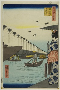 Yoroi Ferry, Koami-cho (Yoroi no watashi Koami-cho), from the series “One Hundred Famous Views of Edo (Meisho Edo hyakkei)” by Utagawa Hiroshige
