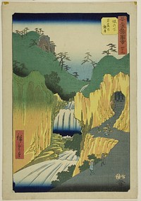 Sakanoshita: Kannon in the Cave (Sakanoshita, Gankutsu no Kannon), no. 49 from the series "Famous Sights of the Fifty-three Stations (Gojusan tsugi meisho zue)," also known as the Vertical Tokaido by Utagawa Hiroshige