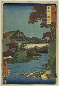 Yamato Province: Tatsuta Mountain and Tatsuta River (Yamato, Tatsutayama, Tatsutagawa), from the series "Famous Places in the Sixty-odd Provinces (Rokujuyoshu meisho zue)" by Utagawa Hiroshige