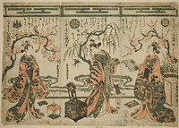 The Actors Sanogawa Ichimatsu (right), Nakamura Tomijuro (center), and Nakamura Kumetaro (left), from A Comparison - Set of Three (Nazorae Sanpukutsui) by Torii Kiyohiro