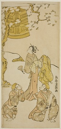 The Actors Segawa Kikunojo II, Ichikawa Komazo II, and Arashi Otohachi I in the play "Fude Hajime Soga no Tamazusa," performed at the Nakamura Theater in the first month, 1768 by Torii Kiyotsune