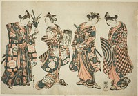 The Actors Sanogawa Ichimatsu (right), Nakamura Kiyosaburo (center right), Sanogawa Senzo (center left), and Nakamura Kumetaro (left) by Ishikawa Toyonobu