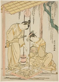 Modern parody of the well-curb episode from "Tales of Ise" by Ishikawa Toyonobu