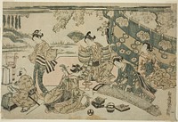 A picnic under cherry trees by Torii Kiyomitsu I