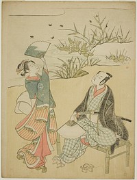 Two Actors Catching Fireflies by Torii Kiyomitsu I