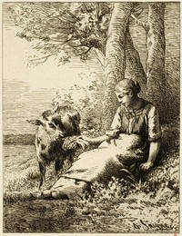 Shepherd with Flock of Sheep at Edge of Wood by Charles Émile Jacque