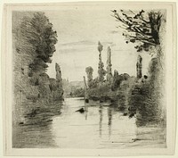 River Scene with Boat (Large plate) by Henri-Emile Lessore