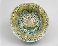 Basin Depicting a Cistern, Tower and Domed Building by Talavera Poblana (Unknown Role)