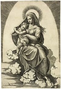 Virgin and Child Seated on Clouds by Marcantonio Raimondi