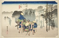 Mishima: Morning Mist (Mishima, asagiri), from the series "Fifty-three Stations of the Tokaido Road (Tokaido gojusan tsugi no uchi)," also known as the Hoeido Tokaido by Utagawa Hiroshige