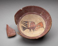 Plate Depicting Hummingbird in Interior, Broken and Partially Repaired by Nazca