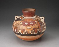 Handeled Jar Depicting Costumed Ritual Performer with Weapons by Nazca