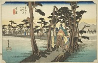 Yoshiwara: Mount Fuji on the Left (Yoshiwara, hidari Fuji), from the series "Fifty-three Stations of the Tokaido Road (Tokaido gojusan tsugi no uchi)," also known as the Hoeido Tokaido by Utagawa Hiroshige