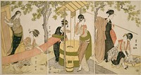 Doing the Laundry by the Well Curb (Idobata no sentaku to araihari) by Utagawa Toyokuni I