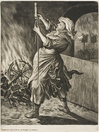 Woman Lighting a Rocket, also called Peace Gets Me Going, from Communia Gaudia (The Wide-Spread Rejoicing at the Siege of Namur) by Cornelis Dusart