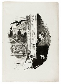 At the window ("Open here I flung the shutter..."), from The Raven (Le Corbeau) by Édouard Manet