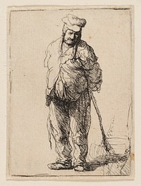 Ragged Peasant with His Hands behind Him, Holding a Stick by Rembrandt van Rijn