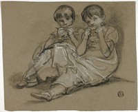 Two Girls Playing on Combs (recto); Sketch of Seated Woman with Fragment of Another Figure (verso) by Thomas Barker