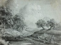 Landscape with Woman and Cows (recto); Sketch of a Landscape (verso) by Richard Wilson