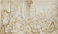 Massacre of the Innocents (recto); Figure Sketches (verso) by School of Nicolas Poussin