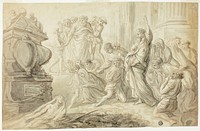 Raising of Lazarus (recto); Travelers with Cart Outside Inn (verso) by Giovanni Benedetto Castiglione