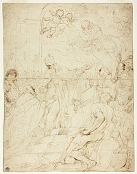 Saint Appearing to Ruler (recto); Flying Putto (verso) by Pietro Novelli