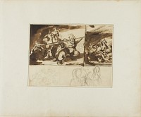 Three Sketches of an Equestrian Battle and a Sketch of Two by Jean Louis André Théodore Géricault