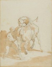 Stableboy Grooming a Horse by Jean Louis André Théodore Géricault