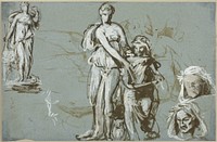 Sheet of Sketches for a Monument to Dante (recto); Cupid and Psyche (verso) by Isidore Alexandre Augustin Pils