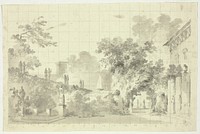 View of the Park at Versailles: Statues and a Fountain by Pierre Antoine Mongin