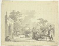 View of the Park at Versailles: Arched Entry to a Terrace, Urns and Ruined Statuary by Pierre Antoine Mongin