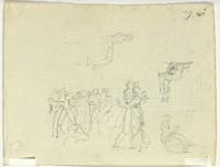 Sheet of Sketches: Crowd and Individual Figures by Pierre Antoine Mongin