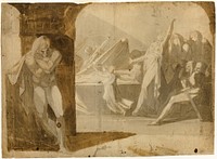 The Duke of Gloucester Lying in Wait for Lady Anne at the Funeral Procession of Her Father-in-law, King Henry VI (recto); Standing Male Nude, Leaning Forward (verso) by Henry Fuseli