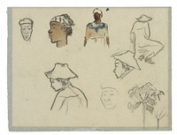 Sketches of Figures and Foliage (recto); Profile of Charles Laval with Palm Tree and Other Sketches (verso) by Paul Gauguin