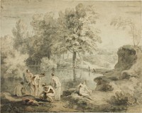 Women Drying Selves by Pond by John William Taverner