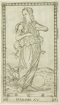 Polyhymnia, plate fifteen from Apollo and the Muses by Master of the E-Series Tarocchi