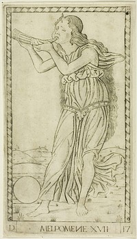 Melpomene, plate seventeen from Apollo and the Muses by Master of the E-Series Tarocchi