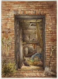 Brick Wall with Open Door and Shovel by Elizabeth Murray