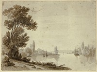 River Scene with Boats by William Henry Stothard Scott of Brighton