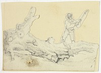 Woodsman Axing Fallen Tree by William Henry Pyne