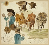 Sketches of Men and Cows by Unknown artist