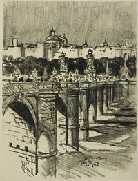 The Bridge of Toledo, Madrid by Joseph Pennell